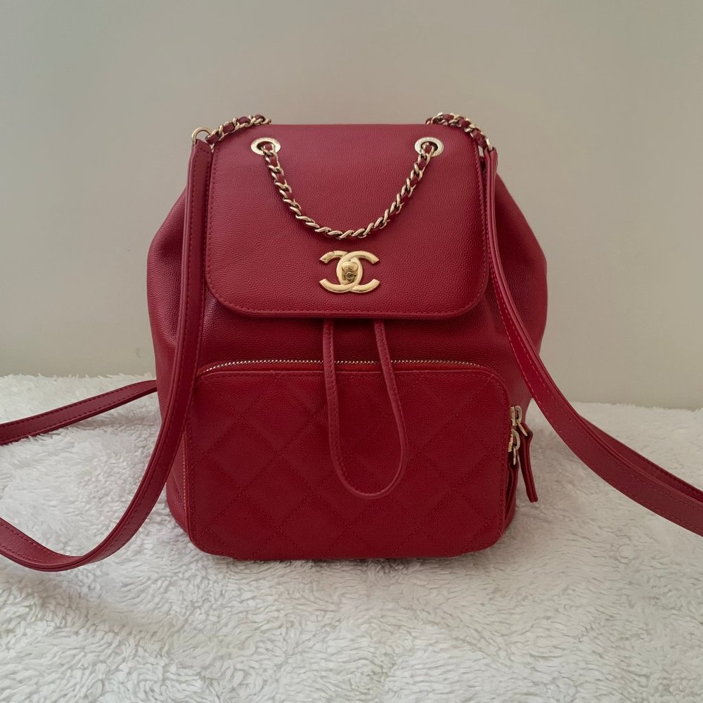 Chanel Caviar Quilted Business Affinity Backpack Red